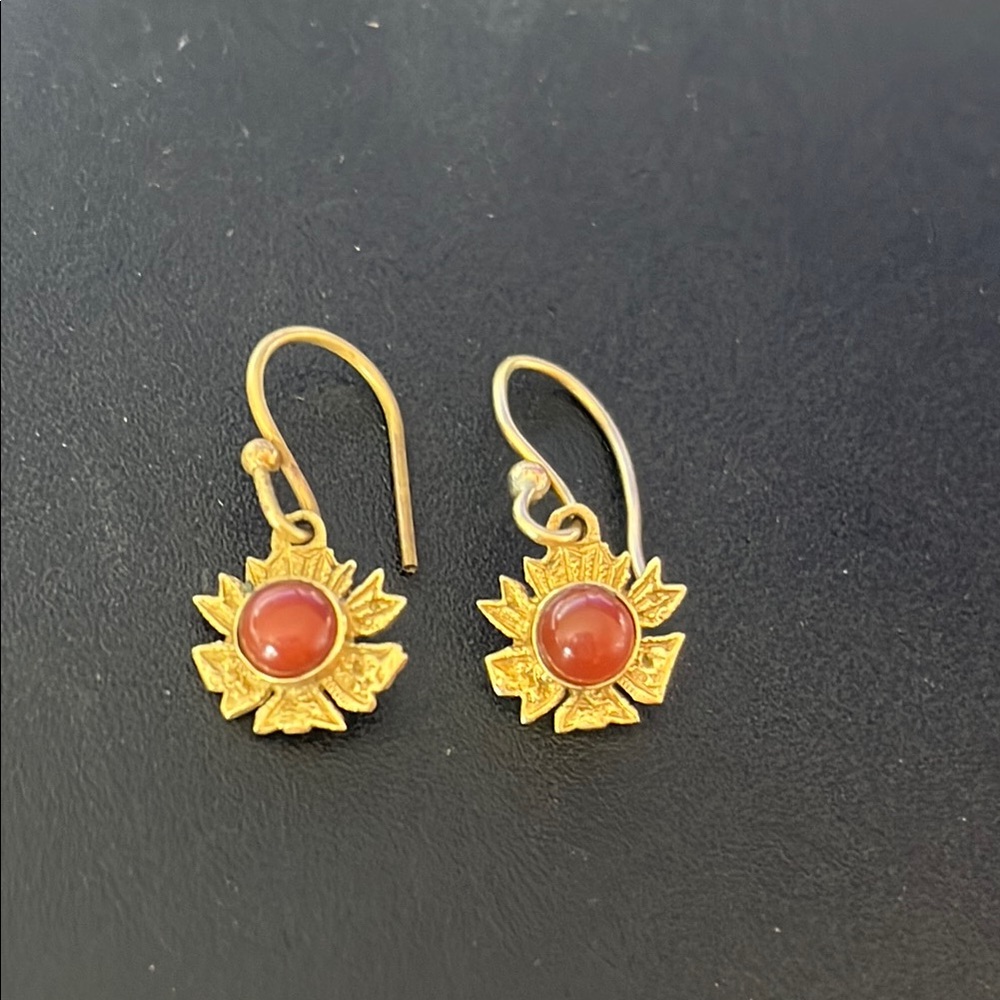 Red Stone Maple shaped Earrings